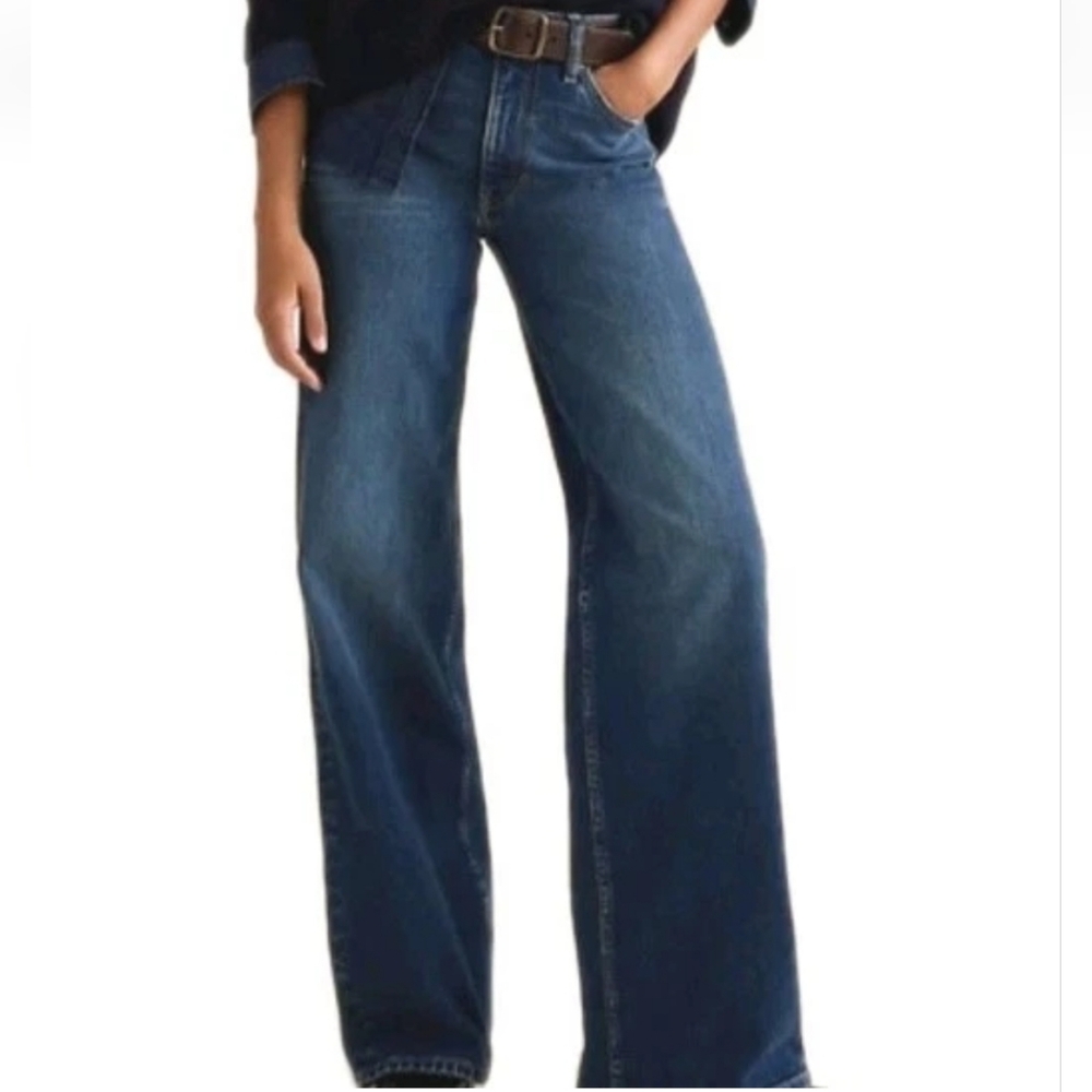 Banana Republic Wide Leg Jeans Woman Sz 33/ 16 Blue Dark Wash Denim Nwt